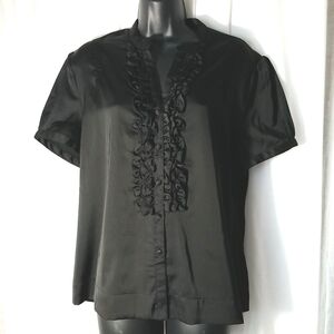 XL Satiny Black Ruffled blouse
